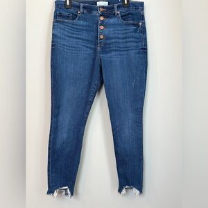 LOFT High Waist Skinny Jeans Cropped Button Fly Jeans with Raw Hem, Size 31 / 12